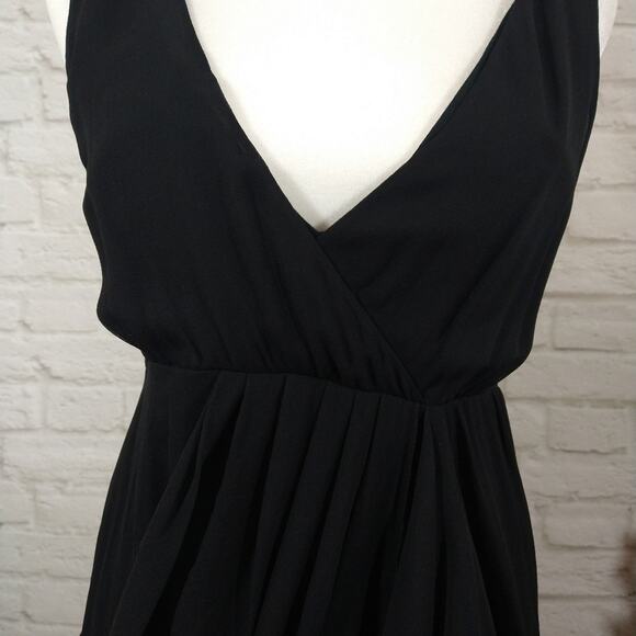 AM Alice + Olivia Designer Black Plunge Neck Silk Wrap Drape Mini Dress NWT S - Picture 6 of 12